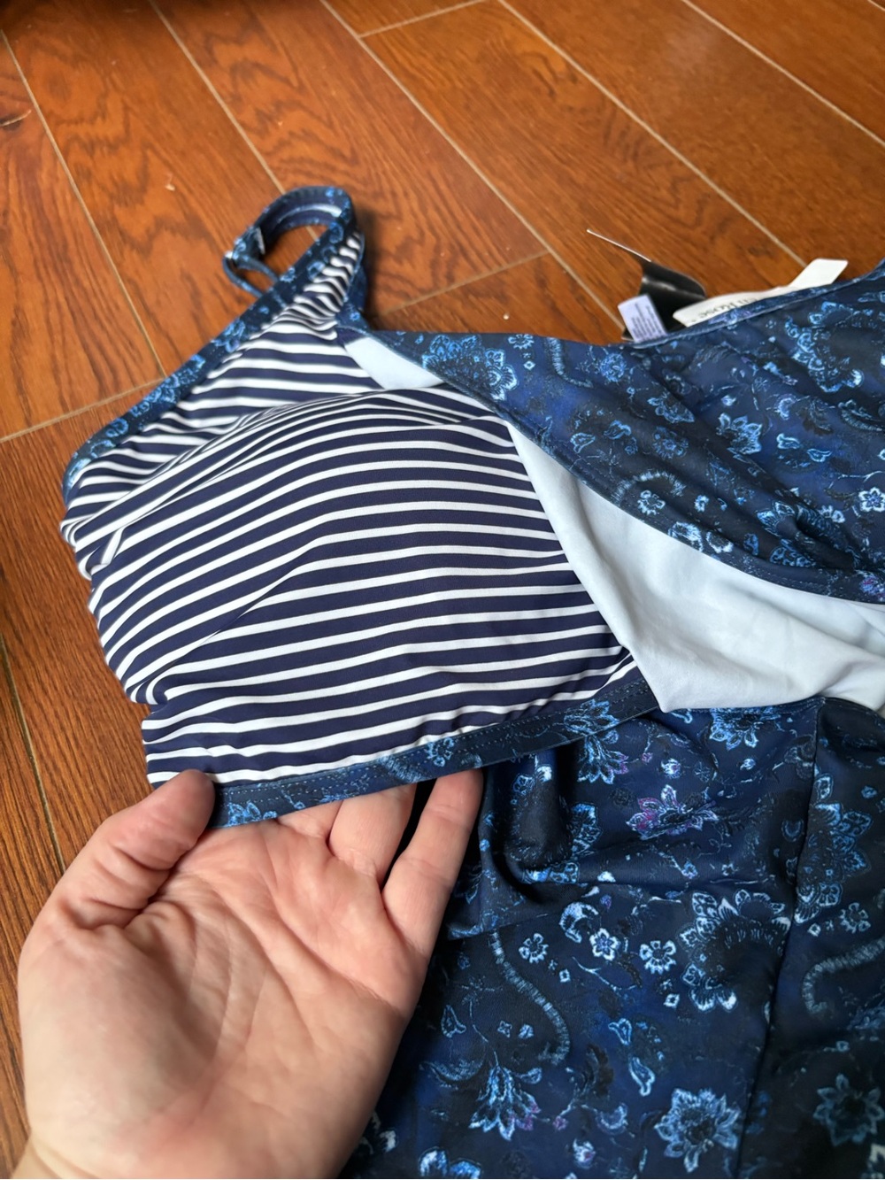 NWT La Vie en Rose Aqua Swimdress Tankini Top XL D Cup Floral Blue - Picture 3 of 5